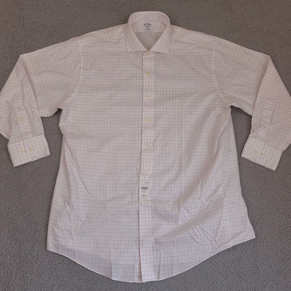 Brooks Brothers Shirt Mens 17.5 -2/3 White‎ Plaid Button Up Regent Cotton